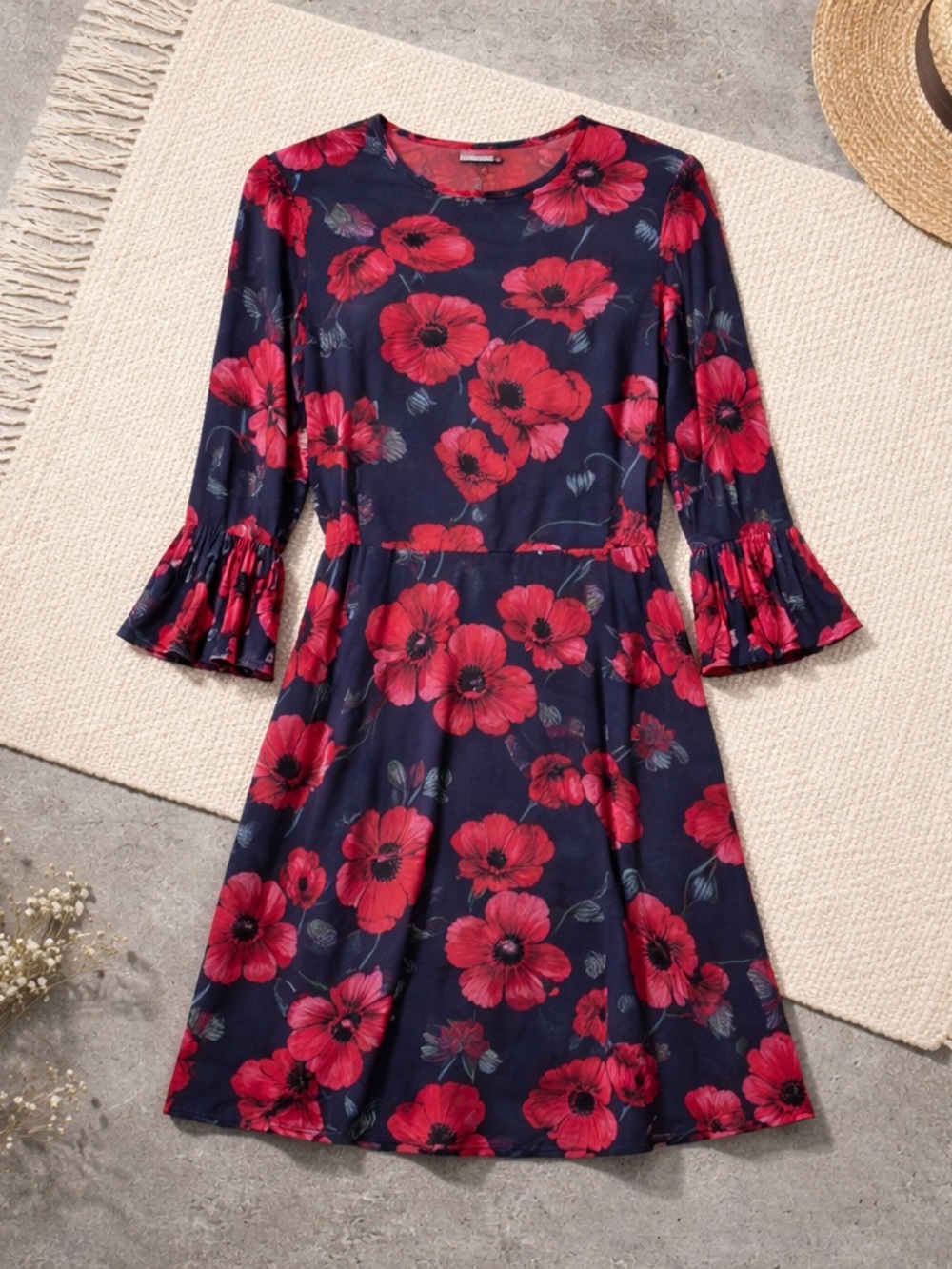 Donna Morgan Ruffled Bell Sleeve Floral Dress